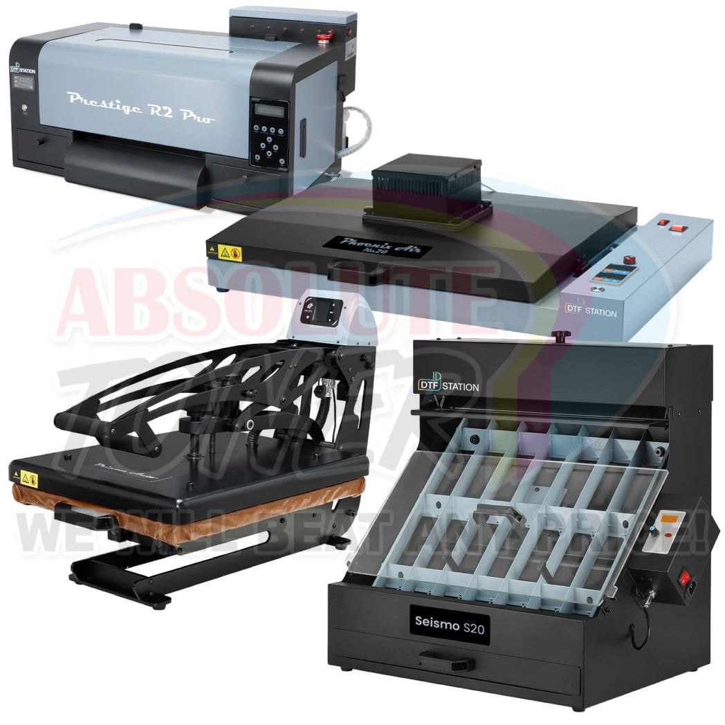 Absolute Toner $283.49/Month (After $450 Saving) Prestige R2 PRO DTF Printer 110V A3 (Dual Epson i1600 Print Heads) With Digirip Software, 16x20" Inch (40x50cm) Curing Oven Phoenix Air, Prisma Auto Clam Slider GS-105HS And Seismo S20 DTF Manual Powder Station DTF printer