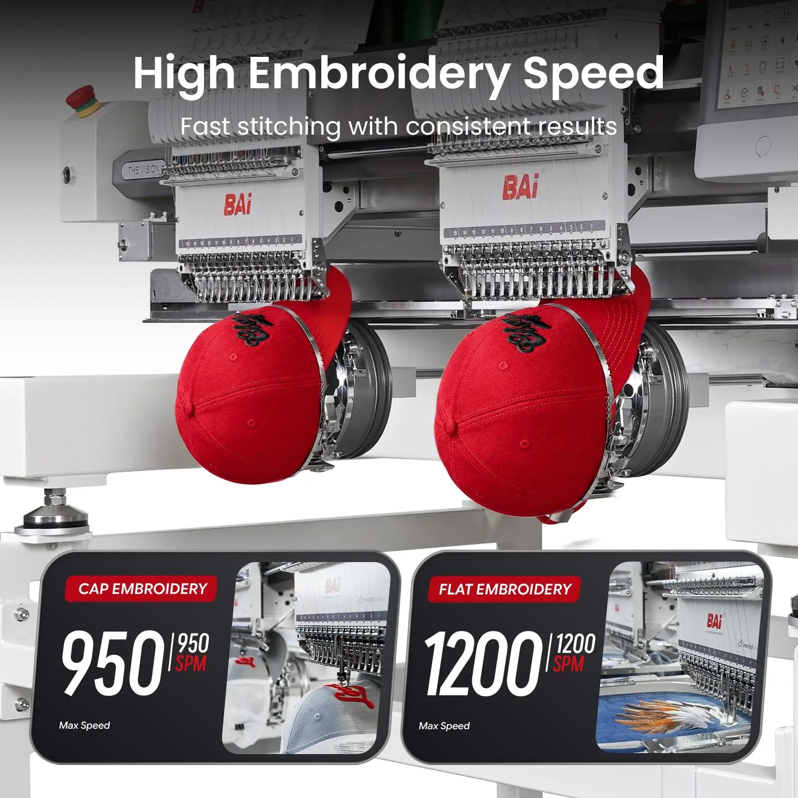 Absolute Toner BAi THE VISION 2-Head Commercial Embroidery Machine - Dual-Head 15-Needle Custom Apparel System Embroidery