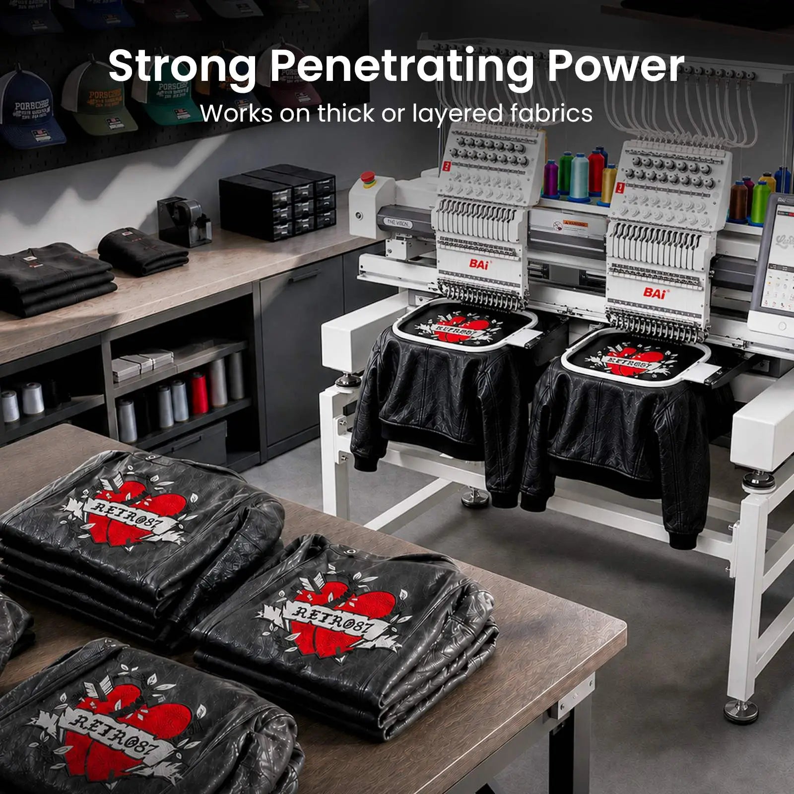 Absolute Toner BAi THE VISION 2-Head Commercial Embroidery Machine - Dual-Head 15-Needle Custom Apparel System Embroidery