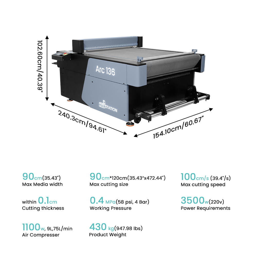 Absolute Toner DTF Station Arc 136 36-inch Flatbed Cutter Cuts Prints Quickly and Accurately with Industrial Grade Precision DTF Cutter
