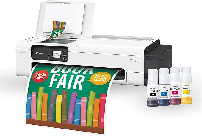 Absolute Toner Canon (FREE 4 PAPER ROLLS) 24" BULK INKS ImagePROGRAF TC-20 (TC20) 24" Inch Large Format Poster & Plotter Printer With Automatic Roll & Cut Sheet Paper Feeder Large Format Printers