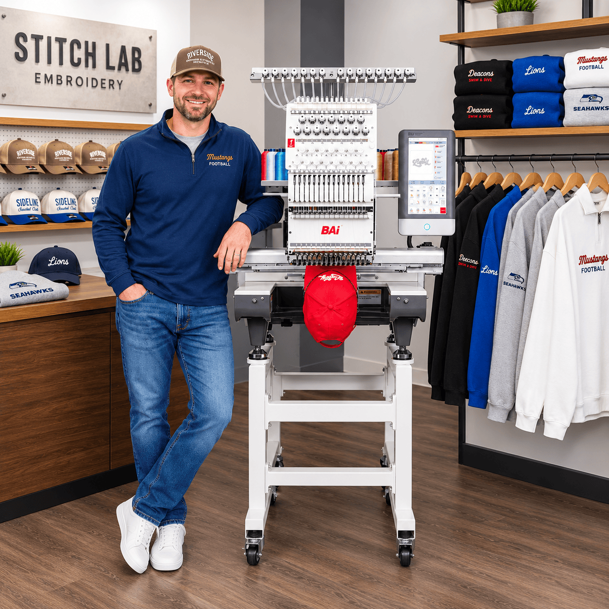 Absolute Toner $135/Month BAi THE MIRROR Commercial Embroidery Machine - 15-Needle Custom Apparel & Structured Hat System Embroidery
