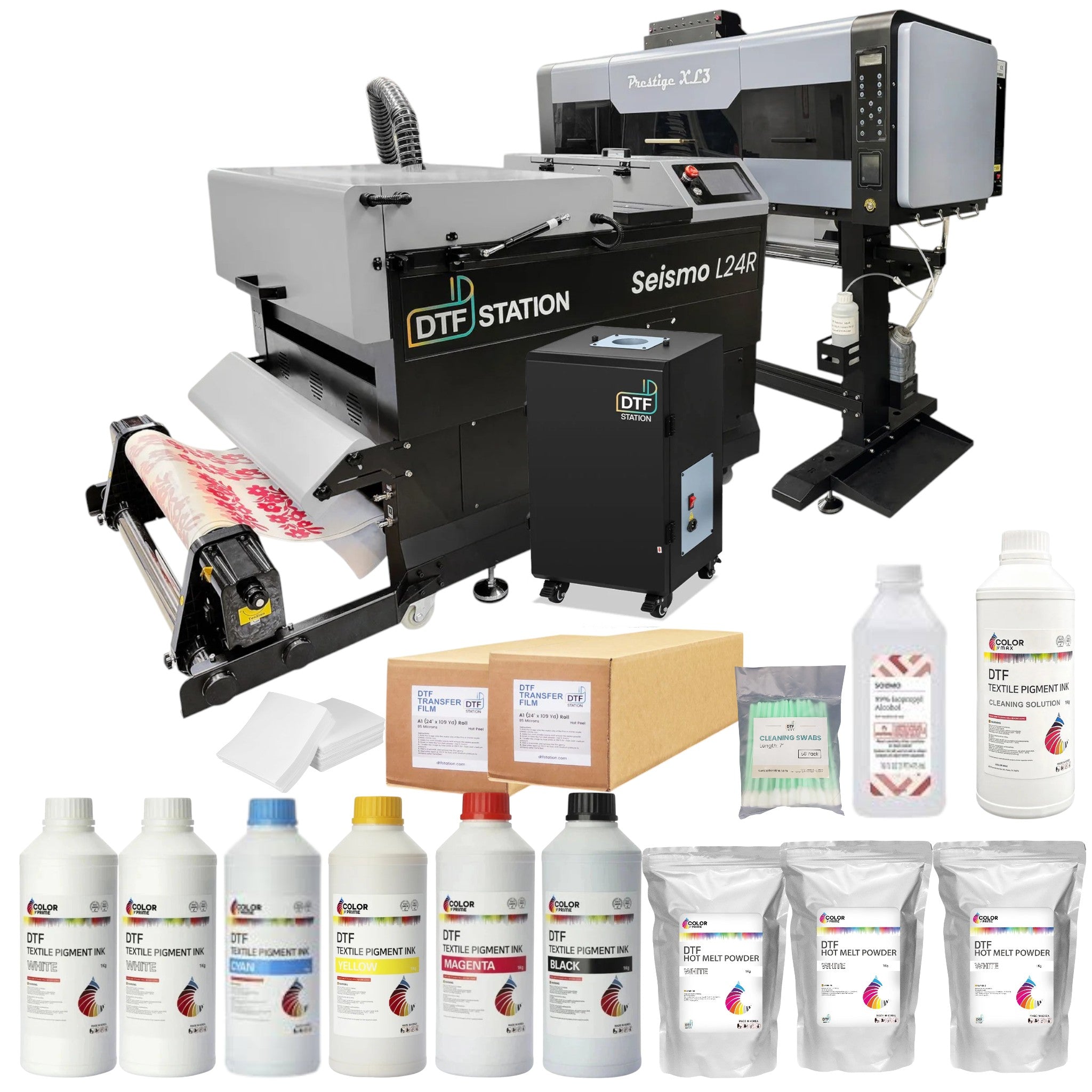 Absolute Toner $789/Month New DTF Station Prestige XL3 Bundle Containing Prestige XL3 DTF Printer, Seismo L24R Shaker & Purifier L2 Portable Air Filter DTF printer