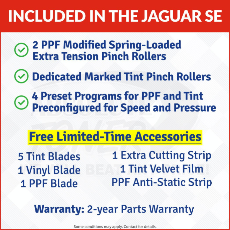 $94/month 50" JAGUAR AUTOMOTIVE SPECIAL EDITION TINT/PPF  V-LX J5-101LX-SE Cutter Plotter with Anti-Static kit and Tint Velvet Film.