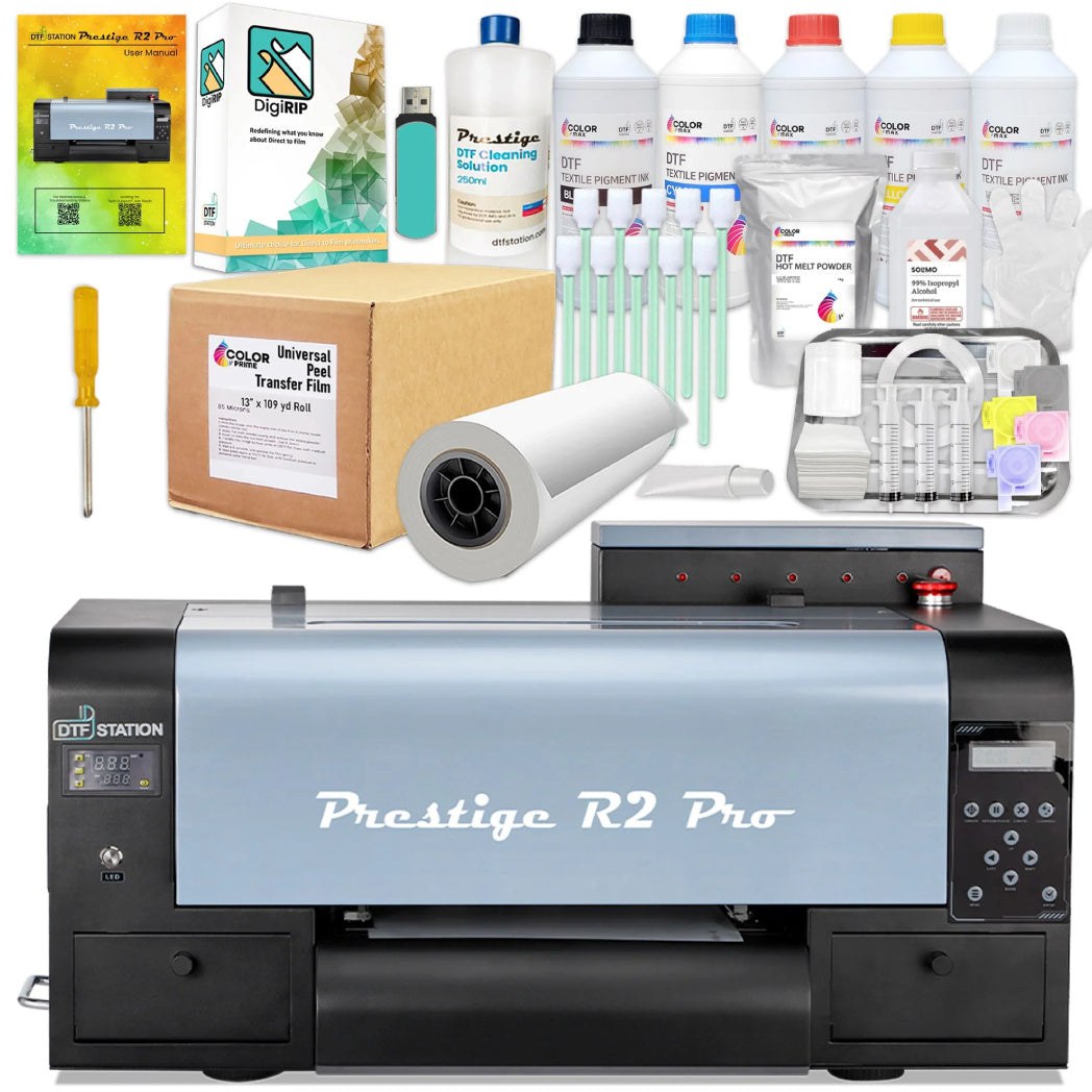 Absolute Toner $279/Month New Prestige 13" R2 PRO (WITH SUPPLY PKG) A3 DTF PRINTER SHAKER/OVEN BUNDLE 110V 13" Media Roll (Dual Epson i1600 Print Heads) Digirip Software And Miro 13 DTF Powder Shaker/Oven with Air Purifier DTF printer