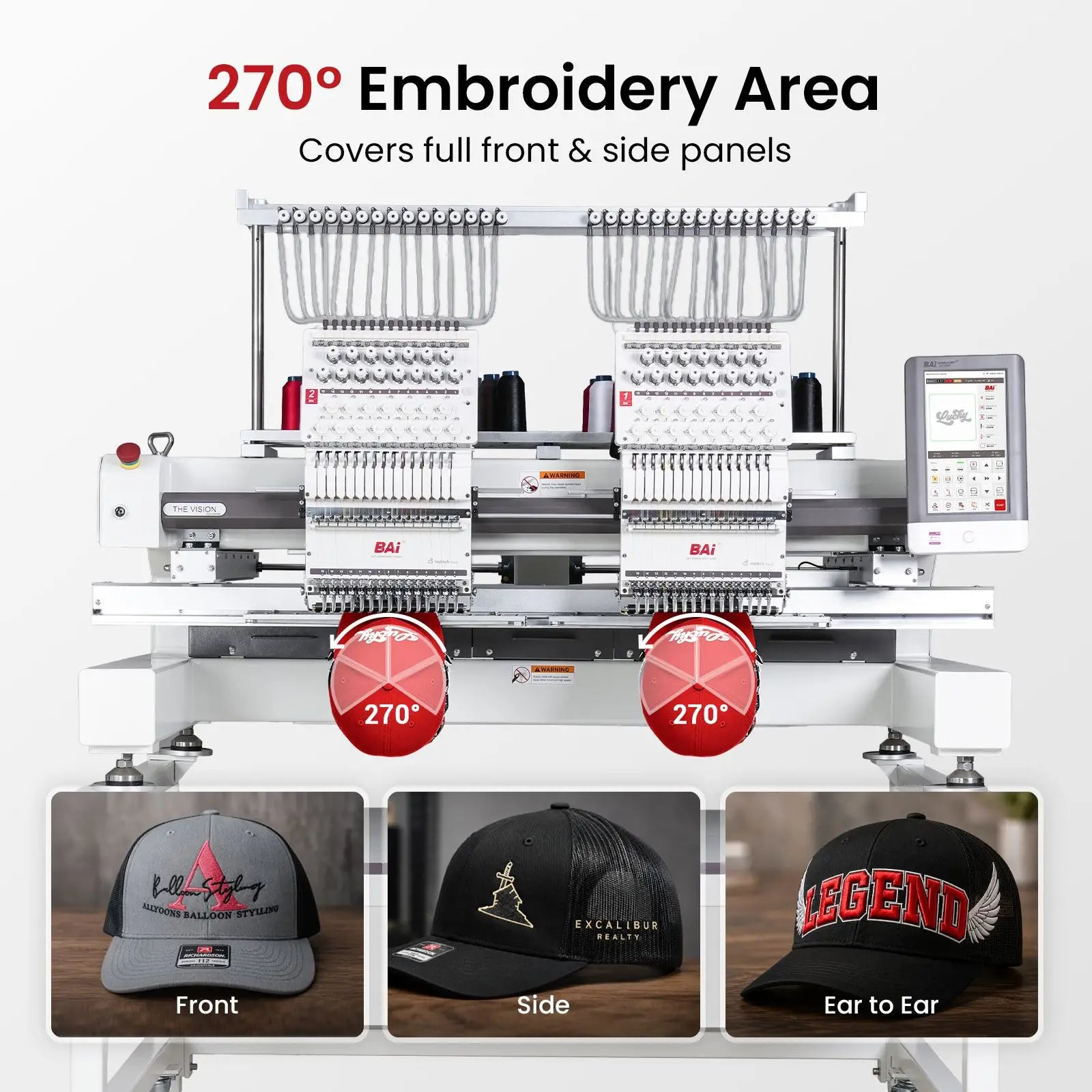 Absolute Toner BAi THE VISION 2-Head Commercial Embroidery Machine - Dual-Head 15-Needle Custom Apparel System Embroidery