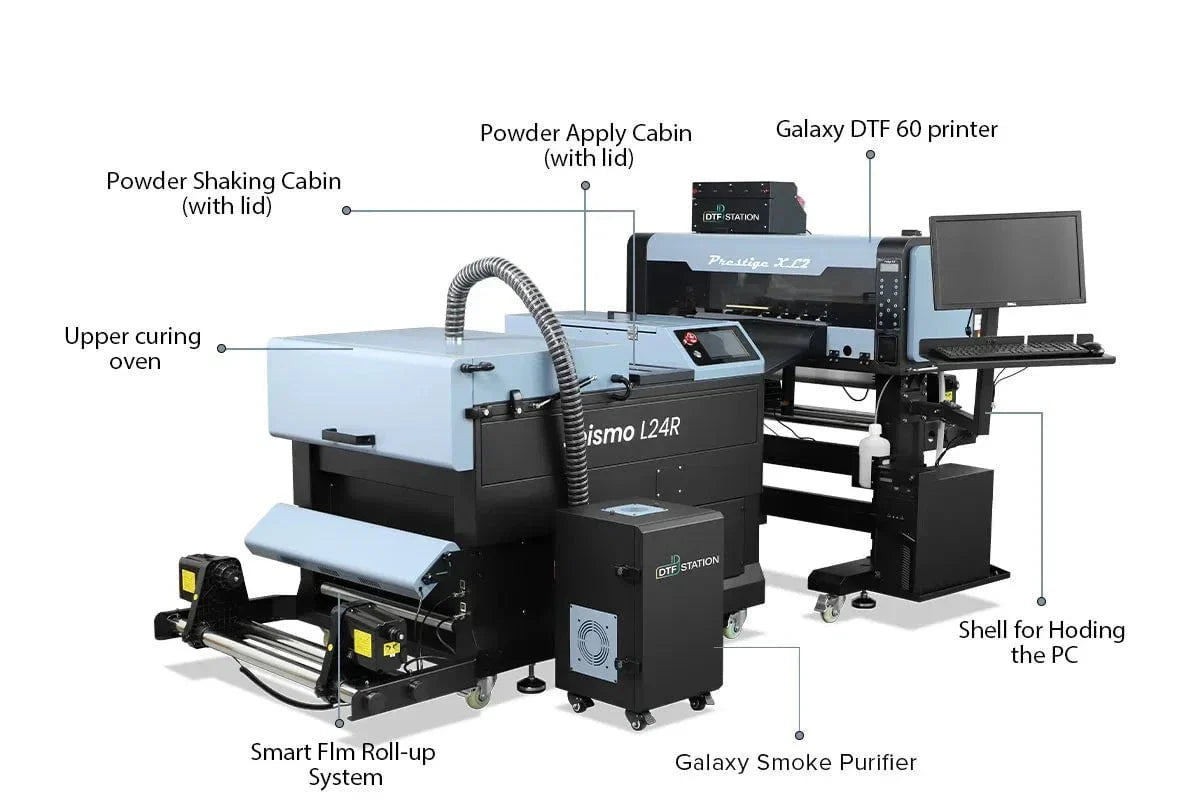 Absolute Toner $398/Month 9-Colour BUNDLE 24" Prestige XL2 PRO New DTF Station Printer with  Automatic Powder Applicator/Shaker/Oven with Seismo L24R Auto Recirculating Shaker-220V DTF printer