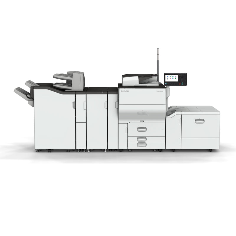 $165.33/Month VERY LOW PAGE COUNT Ricoh Pro C5200S With TRIPLE-CASSETTE(3) and 1200dip Resolution Multifunction Business Printer/Copier/Scanner/Fax Machine with ADVANCED FINISHER 3-HOLE PUNCH and SADDLE STITCHING